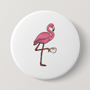 Flamingo med Kopp i kaffe Knapp