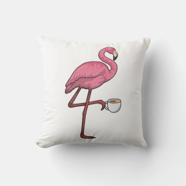 Flamingo med Kopp i kaffe Kudde (Framsida)