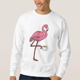 Flamingo med Kopp i kaffe Lång Ärmad Tröja