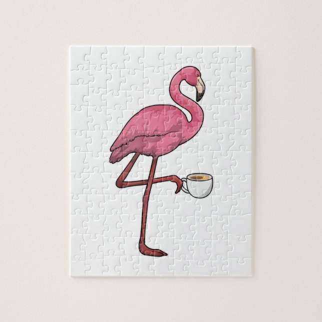 Flamingo med Kopp i kaffe Pussel (Vertikal)