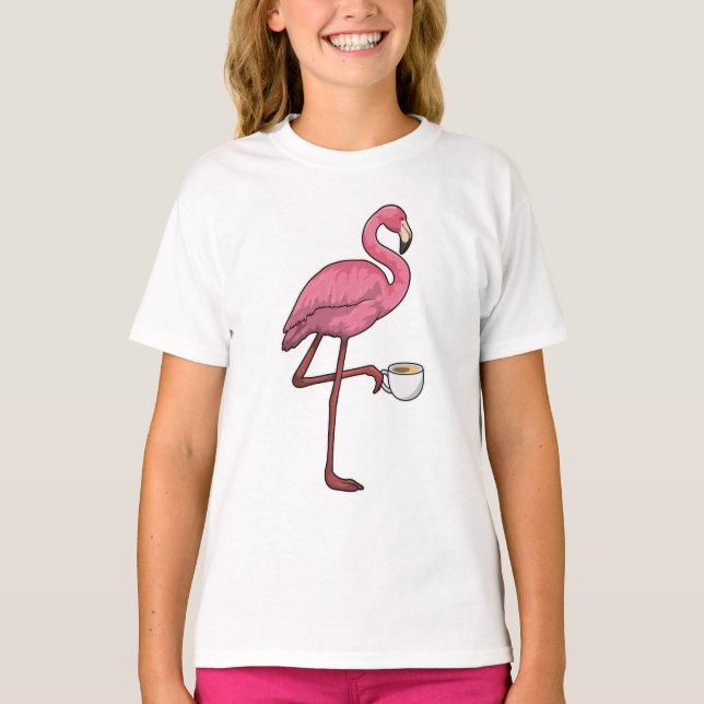 Flamingo med Kopp i kaffe T Shirt (Framsida)