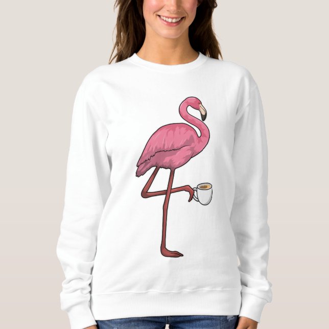 Flamingo med Kopp i kaffe T Shirt (Framsida)