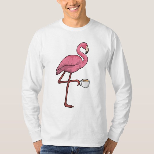 Flamingo med Kopp i kaffe T Shirt (Framsida)