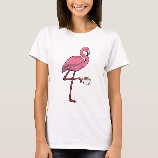 Flamingo med Kopp i kaffe T Shirt (Framsida)