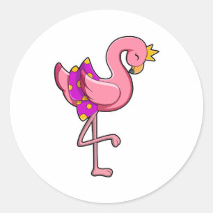Flamingo med Krona & Skirt Runt Klistermärke
