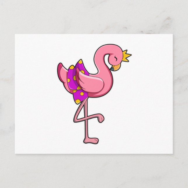 Flamingo med Krona & Skirt Vykort (Framsida)