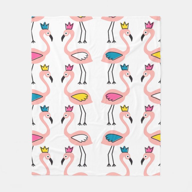 Flamingo med krona sömlös mönster. fleecefilt (Framsidan)