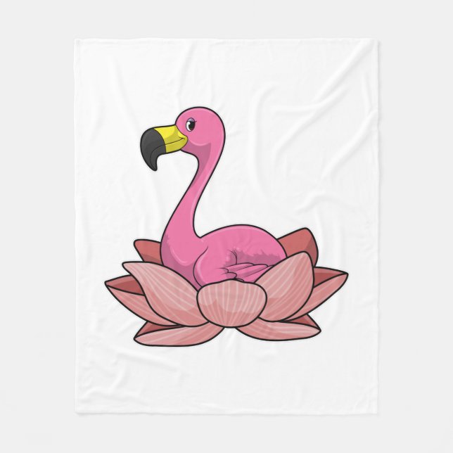 Flamingo med Lotus-blomman Fleecefilt (Framsidan)