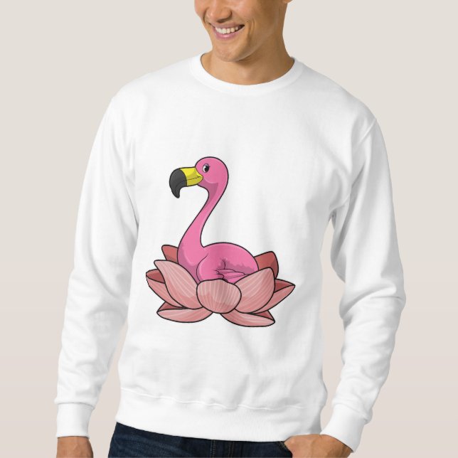 Flamingo med Lotus-blomman Lång Ärmad Tröja (Framsida)