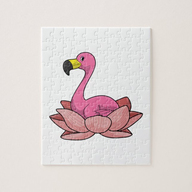 Flamingo med Lotus-blomman Pussel (Vertikal)