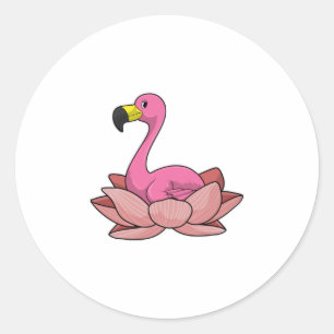 Flamingo med Lotus-blomman Runt Klistermärke