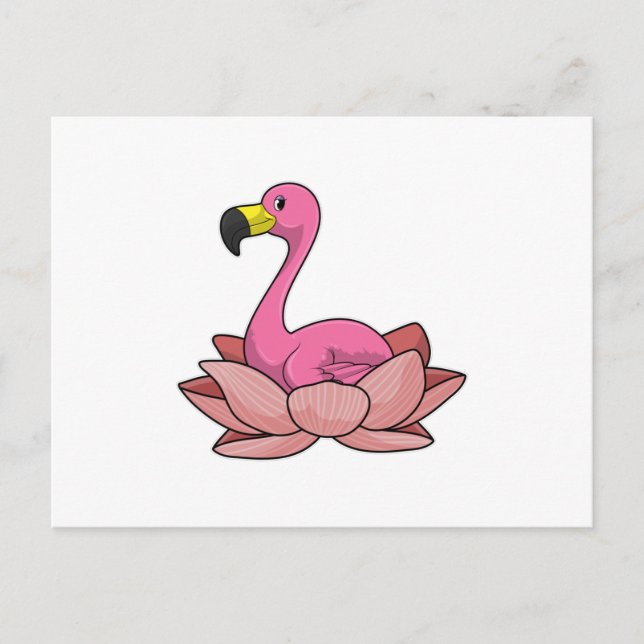 Flamingo med lotusblomma vykort (Framsida)