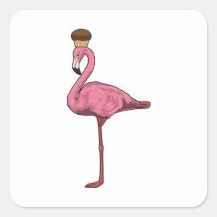 Flamingo med Muffin Fyrkantigt Klistermärke