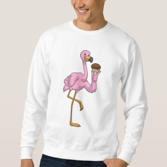 Flamingo med Muffin Lång Ärmad Tröja (Framsida)