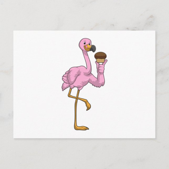 Flamingo med Muffin Vykort (Framsida)