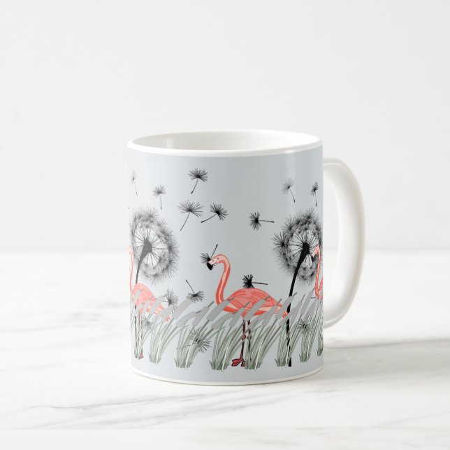 Flamingo med Orange Dandelion och Reed Grass Art Kaffemugg (Framsida höger)