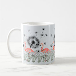 Flamingo med Orange Dandelion och Reed Grass Art Kaffemugg