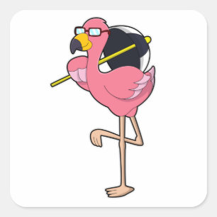 Flamingo med paraply fyrkantigt klistermärke