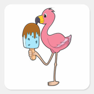 Flamingo med Popsicle Fyrkantigt Klistermärke