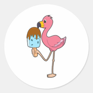 Flamingo med Popsicle Runt Klistermärke