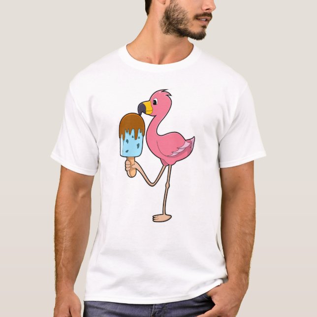 Flamingo med Popsicle T Shirt (Framsida)