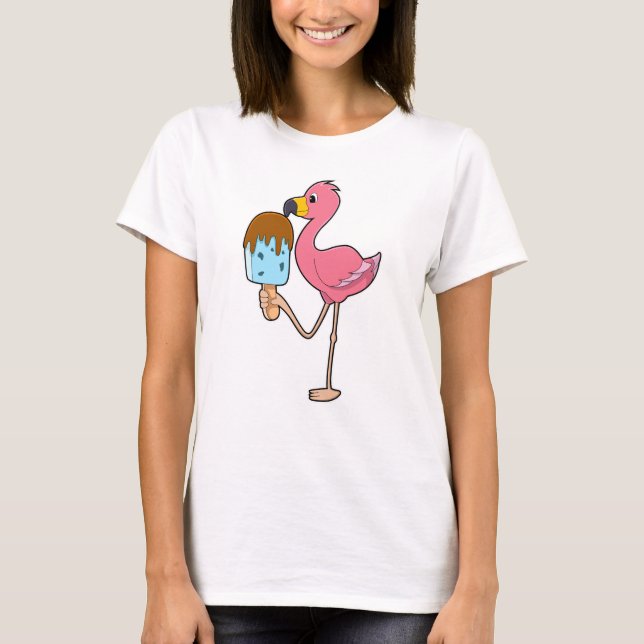 Flamingo med Popsicle T Shirt (Framsida)