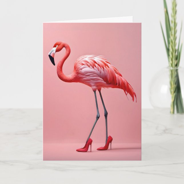 Flamingo med röda skor kort (Framsida)
