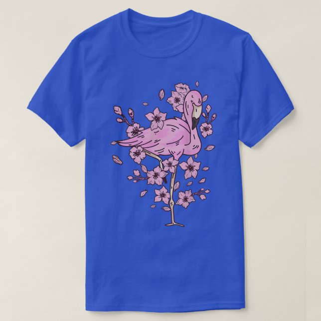 Flamingo med rosa flamingo och körsbärsblommar och t shirt (Design framsida)