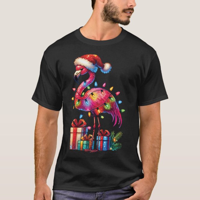 Flamingo med Santa Hat jul Tropical Julafton T Shirt (Framsida)