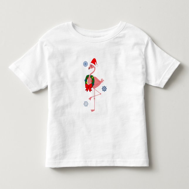 Flamingo med Santa Hat och julfransen T Shirt (Framsida)