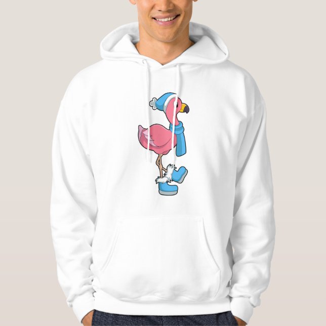 Flamingo med Scarf & Hat Hoodie (Framsida)