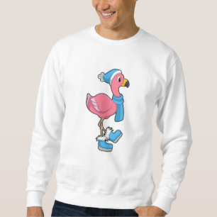 Flamingo med Scarf & Hat Lång Ärmad Tröja