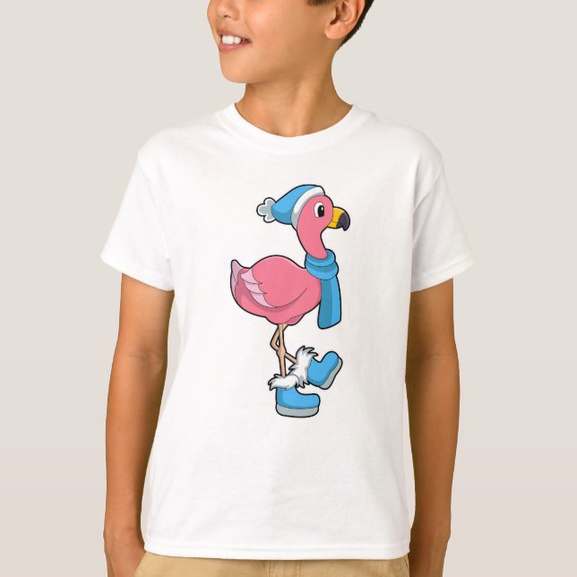 Flamingo med Scarf & Hat T Shirt (Framsida)