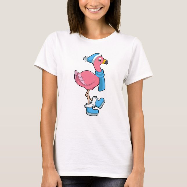 Flamingo med Scarf & Hat T Shirt (Framsida)