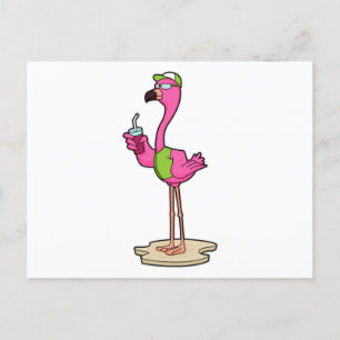 Flamingo med solglasögon & keps vykort