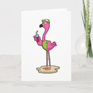 Flamingo med solglasögon & mössa kort