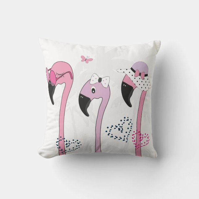 Flamingo med solglasögon och hatt på sommaren. Kli Kudde (Framsida)