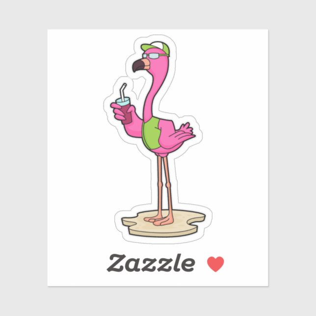 Flamingo med solglasögon och Sockel Klistermärken (Ark)
