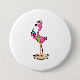 Flamingo med solglasögon och Sockel Knapp