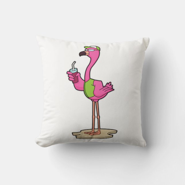 Flamingo med solglasögon och Sockel Kudde (Framsida)