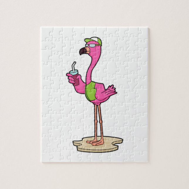 Flamingo med solglasögon och Sockel Pussel (Vertikal)