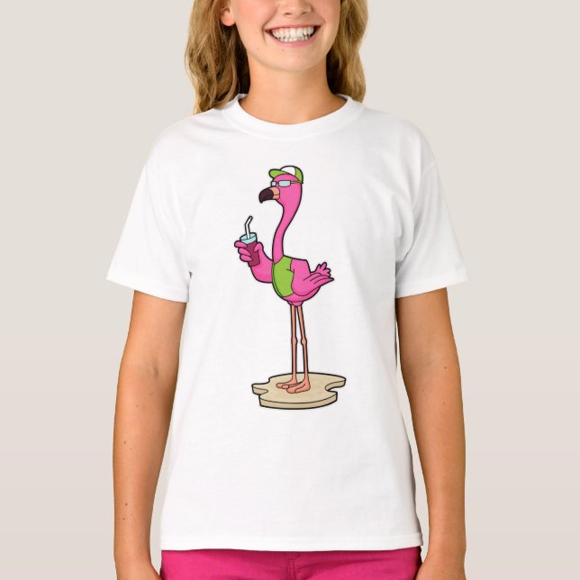 Flamingo med solglasögon och Sockel T Shirt (Framsida)