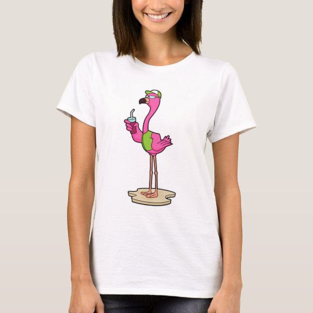 Flamingo med solglasögon och Sockel T Shirt (Framsida)