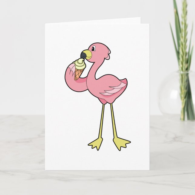 Flamingo med våffelglass kort (Framsida)