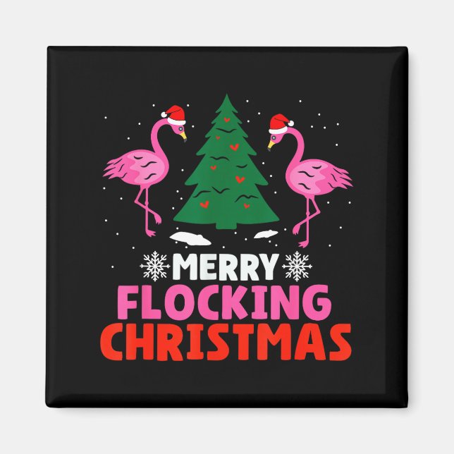 Flamingo Merry Flocking Christmas Funny Xmas Men W Magnet (Framsidan)