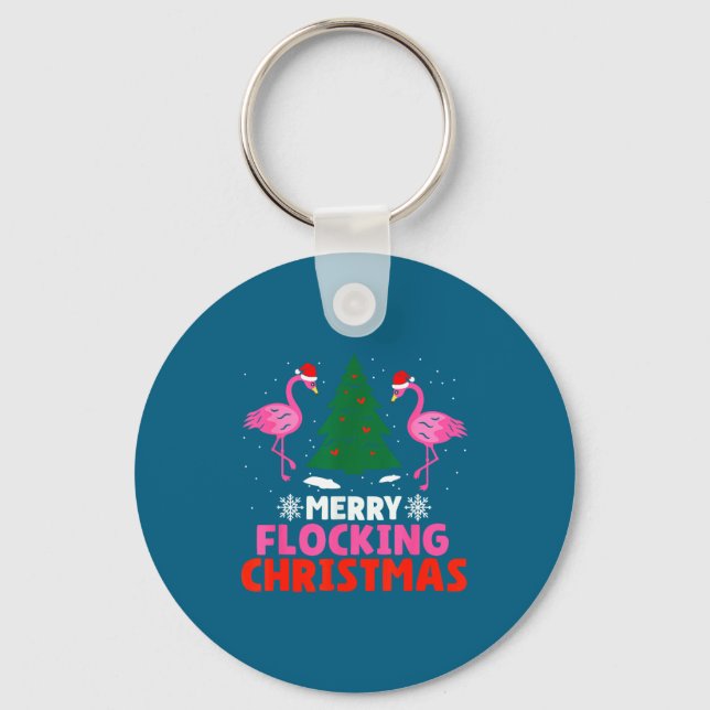 Flamingo Merry Flocking Christmas Funny Xmas Men W Nyckelring (Framsida)