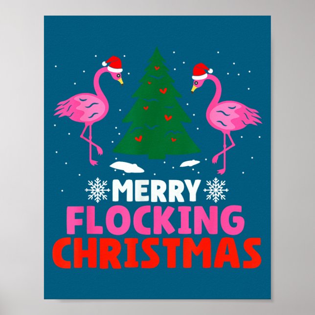 Flamingo Merry Flocking Christmas Funny Xmas Men W Poster (Framsidan)