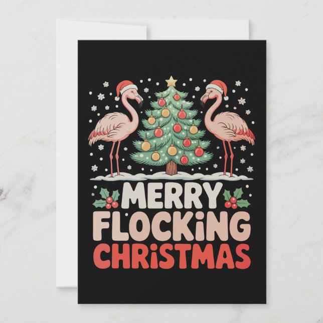 Flamingo Merry Flocking jul Funny Julafton Julkort (Framsida)