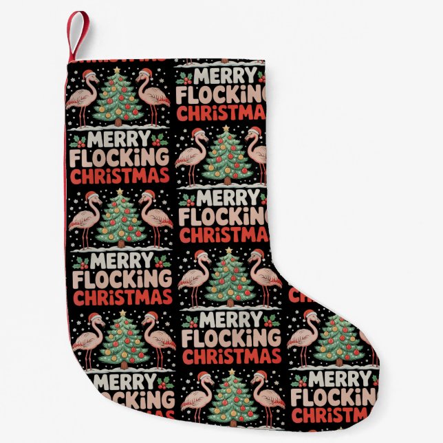Flamingo Merry Flocking jul Funny Julafton Liten Julstrumpa (Framsidan)