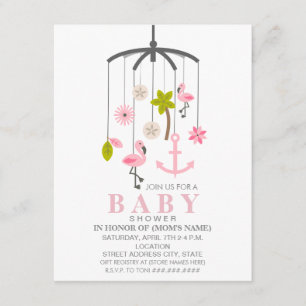 Flamingo Mobile Girl Modern Baby Shower Inbjudningar
